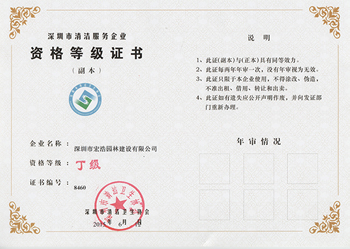 深圳市清洁服务资格等级证书